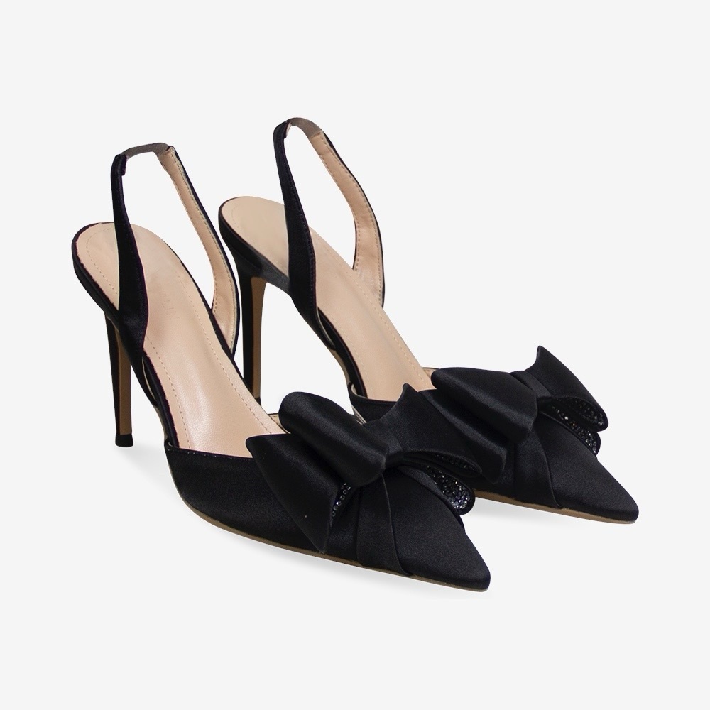 Women’s Mach Le Cadeau Bow Stiletto Heel Slingback Pumps in Black, US 8, EU 39